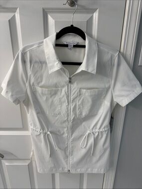 Athleta White Short-Sleeve Zip Front Shirt Jacket